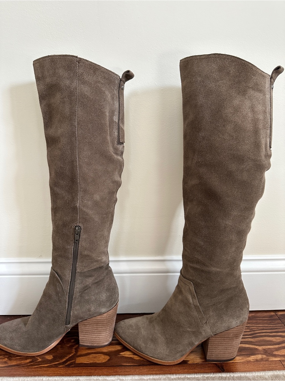Crown Vintage Knee-High Suede Boots in Taupe Brown 8.5